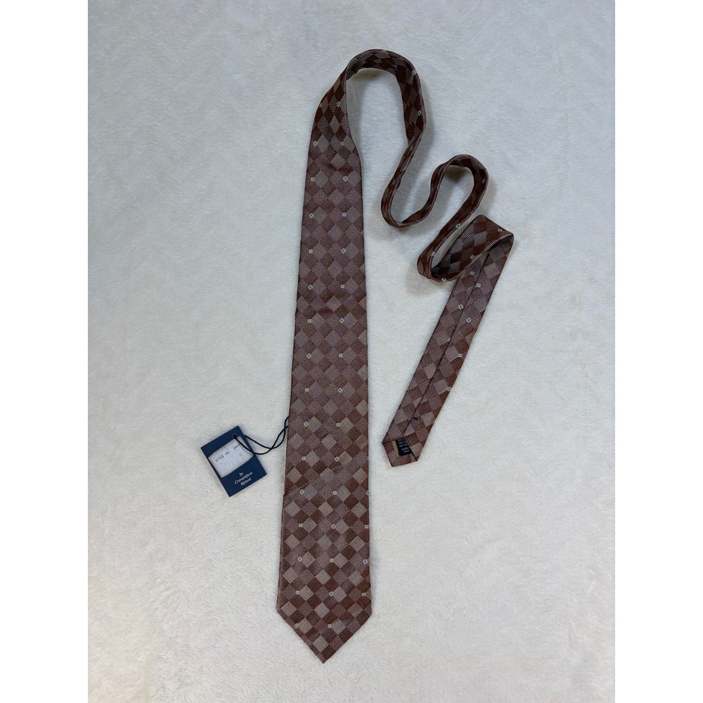 Marcello di Milano Brown‎ Diamond Check Silk Tie Mens OS New